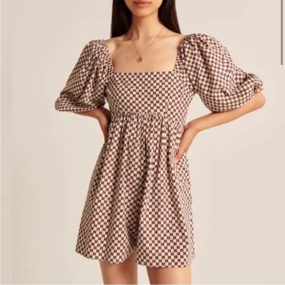 Abercrombie & Fitch Checkered Puff Sleeve Romper
